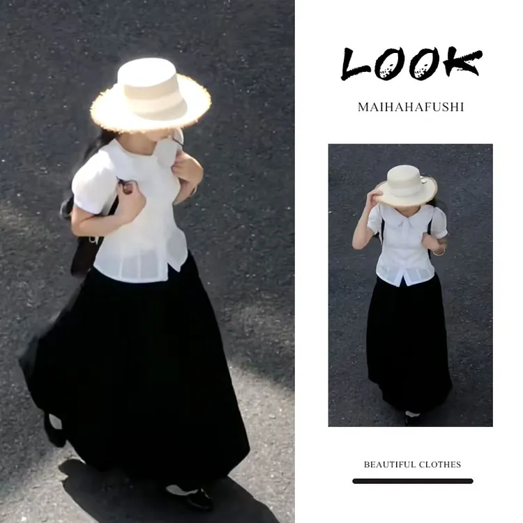 夏季时尚一整套女装2025新款爆款学院风娃娃领衬衫半身裙两件套