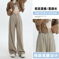 美式奶咖色2025新款高腰设计感休闲直筒阔腿裤
