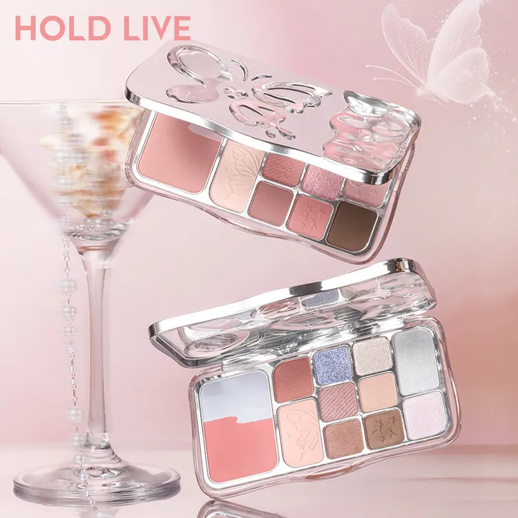 HOLD LIVE雾境蝶影综合粉盘12色蝴蝶眼影 粉蓝撞色珠光闪粉腮红盘