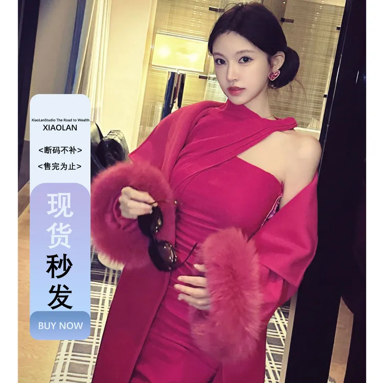 小岚同学「半卷云舒」时尚性感名媛气质小众设计款连衣裙