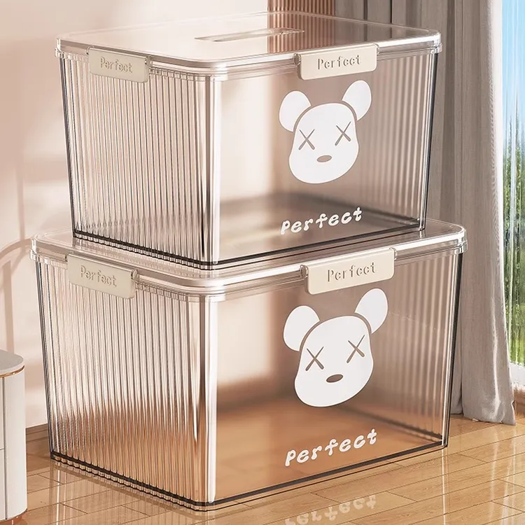 加厚大容量手提透明特大收纳箱家用带盖密封箱整理大号书箱收纳盒