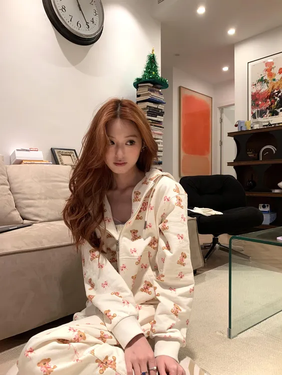 美式可爱小熊印花卡通秋季连帽卫衣阔腿裤百搭家居服套装女可外穿