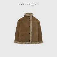 BACKATONE“牧风午后” 时尚立领单排扣皮毛一体外套 BFF-1FC252B-K