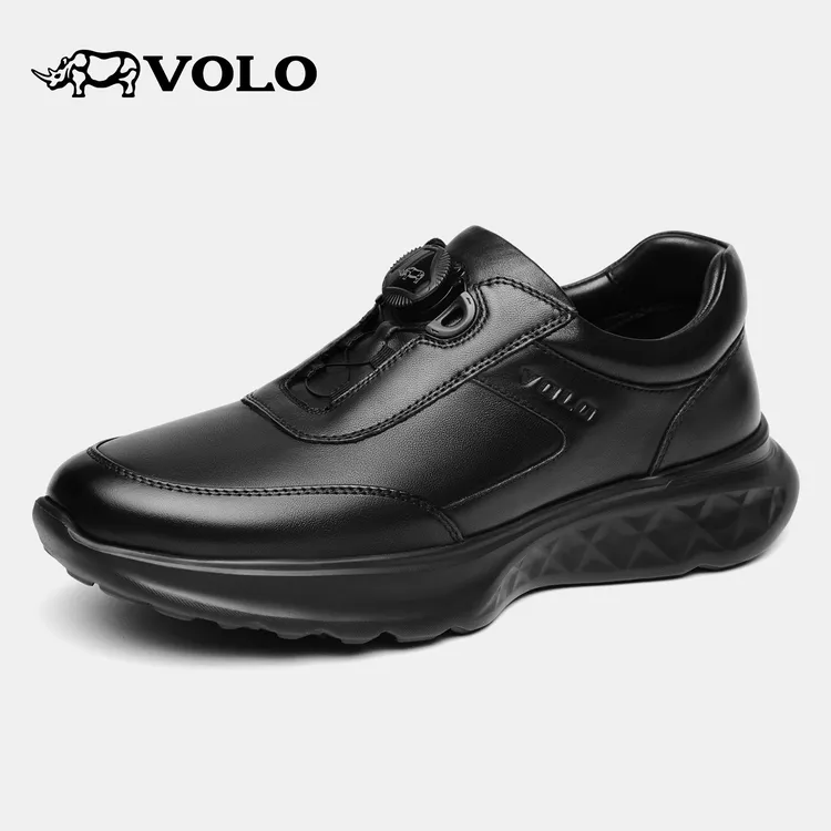 VOLO/犀牛户外轻便防滑舒适休闲皮鞋防水自动扣老人真牛皮男鞋