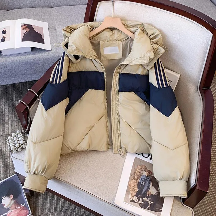 连帽短款时尚棉服女2024年新款冬季宽松加厚小个子棉衣面包服外套