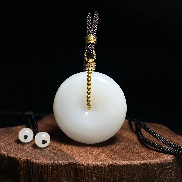 和田玉平安扣吊坠男女轮胎扣新疆白玉平安扣白色胖扣子古风35mm