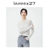 Iammix27圆领打底衫莱赛尔桑蚕丝混纺套头针织衫女薄款M4C5311