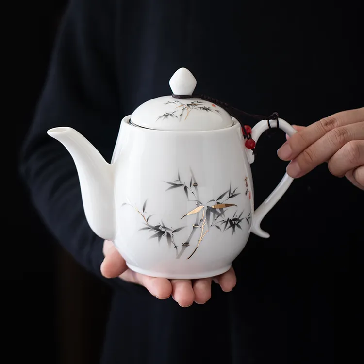 陶瓷中式大茶壶带过滤网带把防烫冷水壶茶具套装泡早茶餐厅酒店