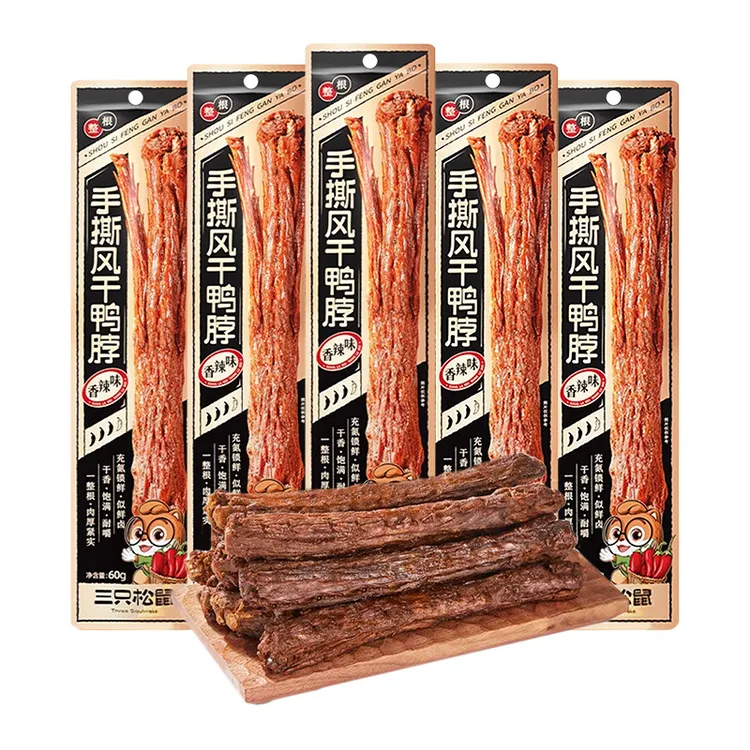 三只松鼠风干鸭脖60g/袋15cm长鸭脖一根香辣鸭脖零食小吃