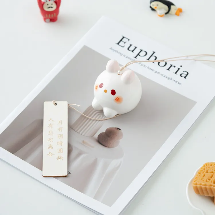 手工陶瓷月兔风铃挂饰日式和风挂件家居装饰品创意生日礼物