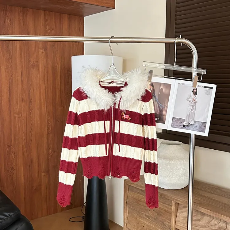 赵小小【条纹的节日～】10371 美式辣妹条纹毛衣开衫外套显瘦针织衫