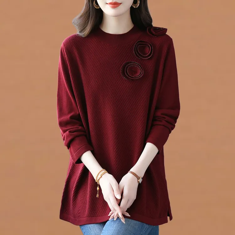 时尚洋气针织衫女秋冬新款宽松显瘦毛衣妈妈装减龄内搭打底衫上衣