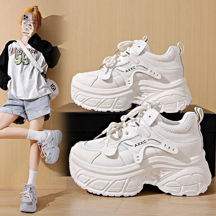 Rindu新款小个子秋季内增高8公分女鞋时尚休闲鞋老爹鞋低跟运动鞋