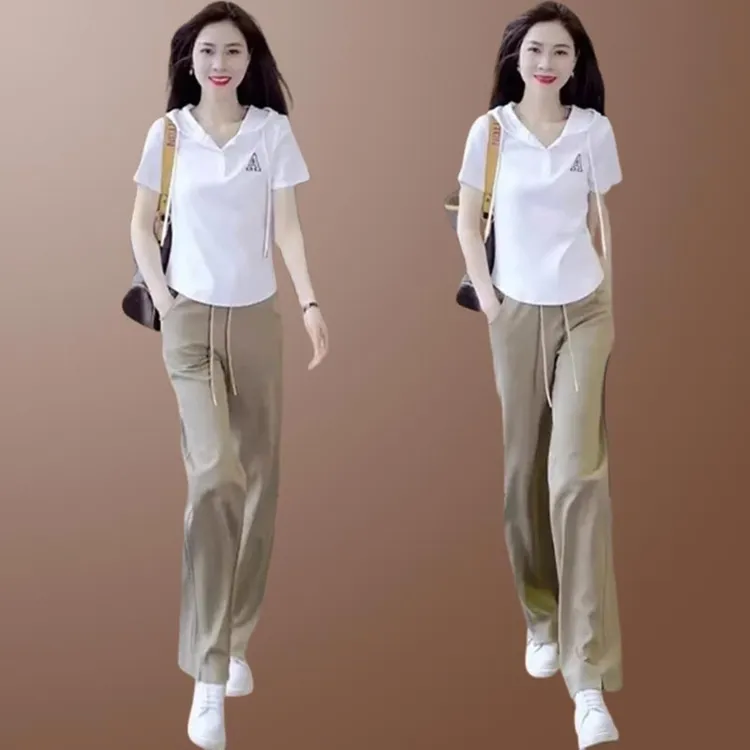 两件套女装上衣短袖T恤裤子宽松小众运动风两件套2025年夏季新款