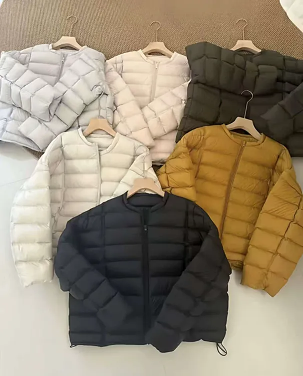 90白鸭绒排骨羽绒服女短款2025新款轻薄圆领泡芙小个子宽松外套