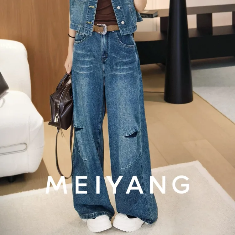 A美洋MEIYANG 四海牛仔裤【商场同款】肌理复古宽松阔腿【大60】-周四