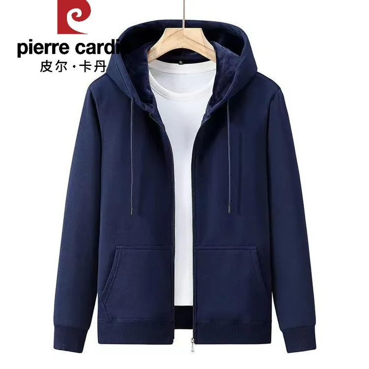 皮尔卡丹2025春秋冬新款加绒加厚拉链开衫卫衣外套打底上衣男连帽