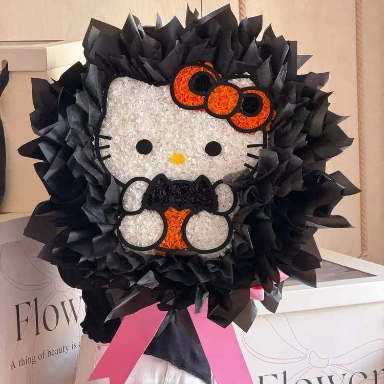 小猫永生花礼盒送女生花束生日礼物情人节走心精美真花标本摆件