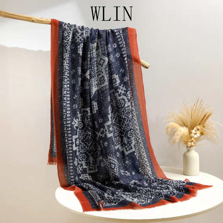 WLIN百分百水溶羊毛方形印染简约百搭围巾披肩WL6888