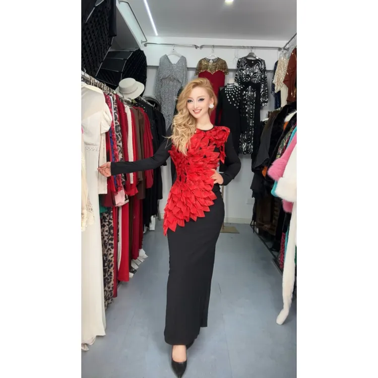 39921【包邮】设计款时尚立体大花修身礼服款女装连衣裙