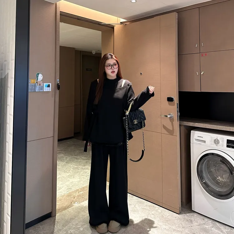 南岛风大码女装设计感针织衫胖mm半高领打底上衣裤子套装ZWW1111