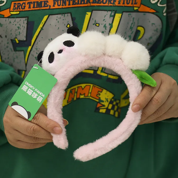 正版可爱毛绒花花熊猫发箍压发头箍网红毛绒玩具头饰成都基地同款