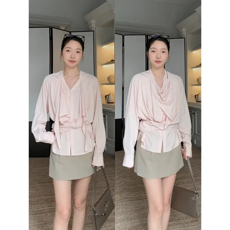 郭九九呢 气质设计感两穿绑带显瘦衬衫百搭简约裤裙 G925C13955