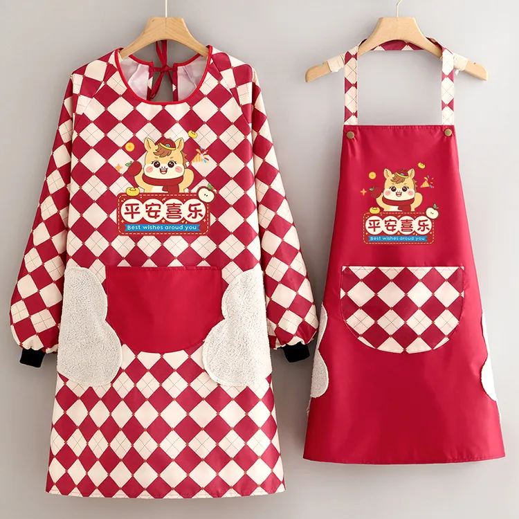 马年新款防水围裙厨房家用2025做饭防油长袖罩衣定制印字上班专用