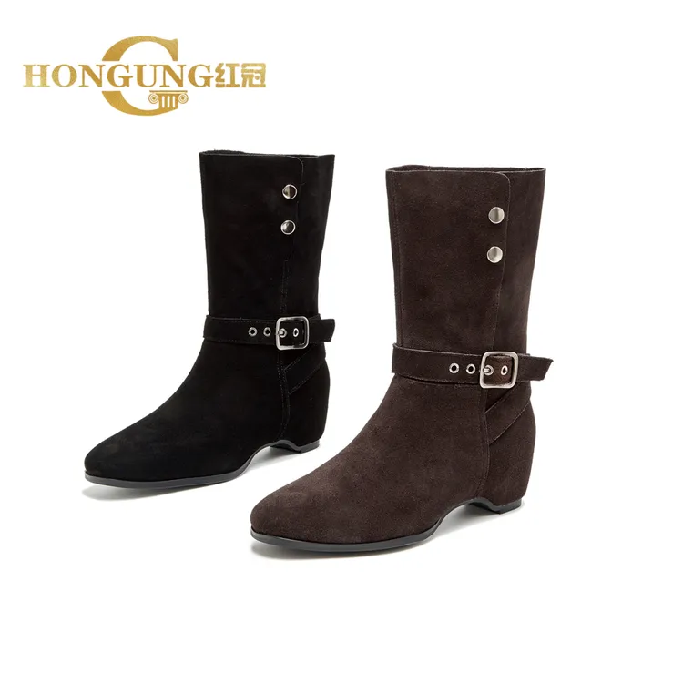 增高5cm/两穿红冠新款法式复古百搭极简精致气质韩系女靴2578-1