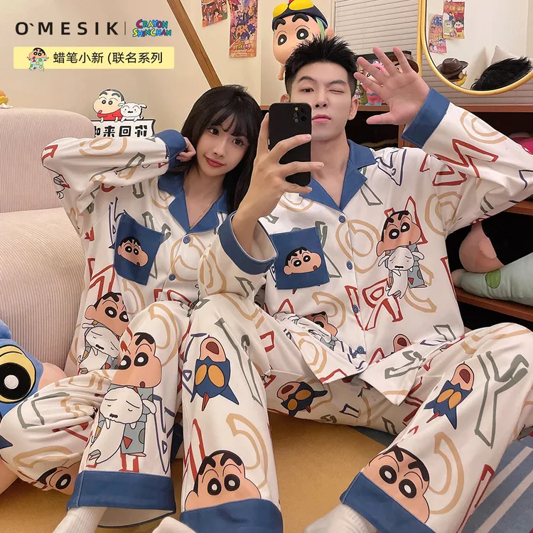 奥美诗嘉蜡笔小新联名情侣睡衣女秋冬季海岛绒家居服套装2025新款