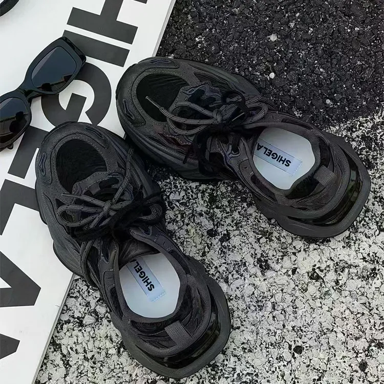 诗歌兰厚底加绒老爹鞋女2025冬新款网面增高百搭运动休闲鞋6955-3