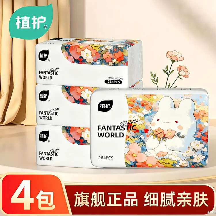 植护4大包气垫抽纸家用实惠装面巾餐巾大号卫生纸巾四层加厚包邮