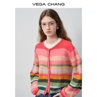 VEGACHANG【虹绒织梦】彩色条纹针织衫女2025新款早秋毛衣0257TC