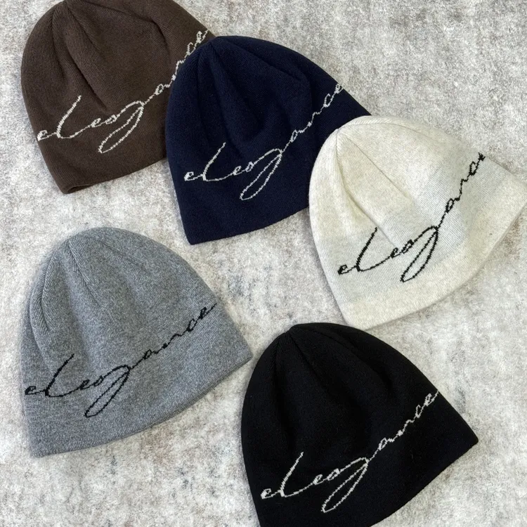 羊毛混纺针织帽男女街头潮牌字母提花毛线帽秋冬户外保暖护耳冷帽