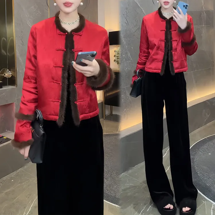流行中式复古贵气套装2025冬季新款显白外套百搭阔腿裤两件套女装