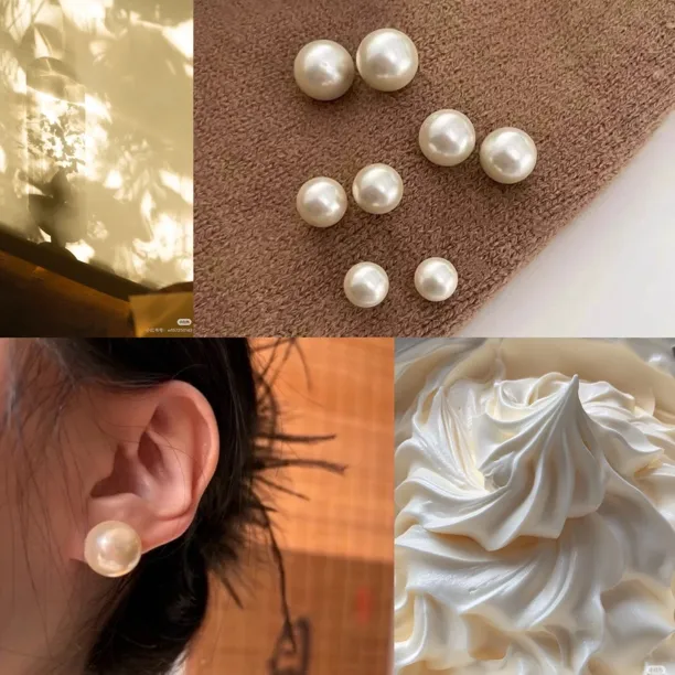 合金仿珍珠耳饰 3383百搭法式ins复古奶油色珠光耳钉