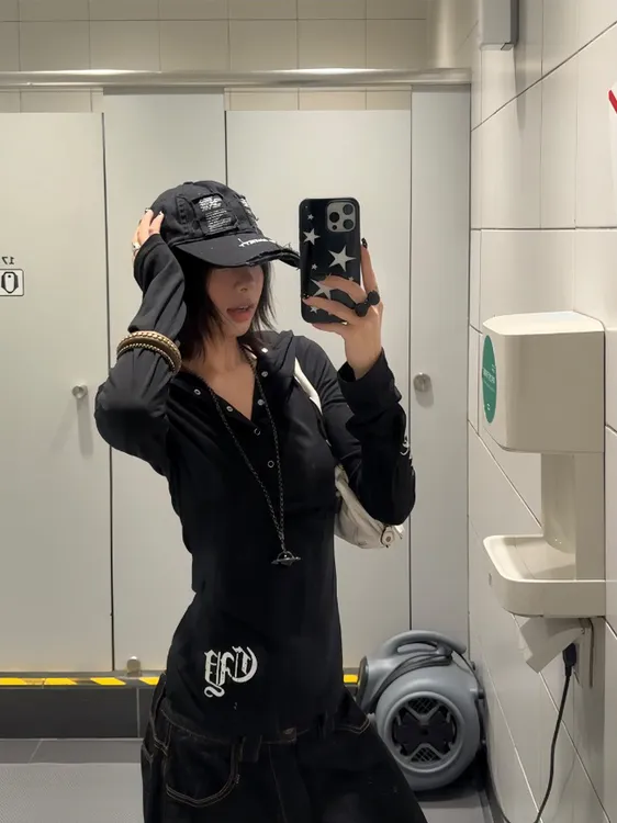 白色防晒罩衫薄纱印花上衣女夏季薄款长袖t恤连帽修身美式辣妹