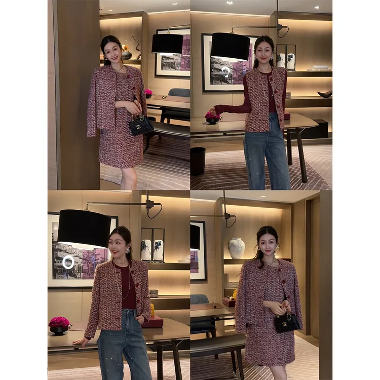 W·HAHA【爆浆车厘】精致粗花呢时髦绵羊毛外套80872