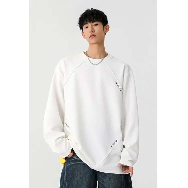 美式高街圆领卫衣男2025春季新款拼接百搭oversize宽松潮打底上衣