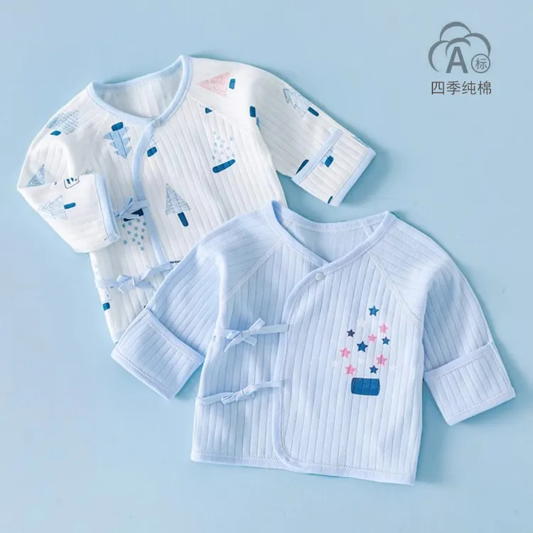 新生儿半背衣长袖纯棉婴儿衣服宝宝和尚服单上衣带护手护肚子秋衣