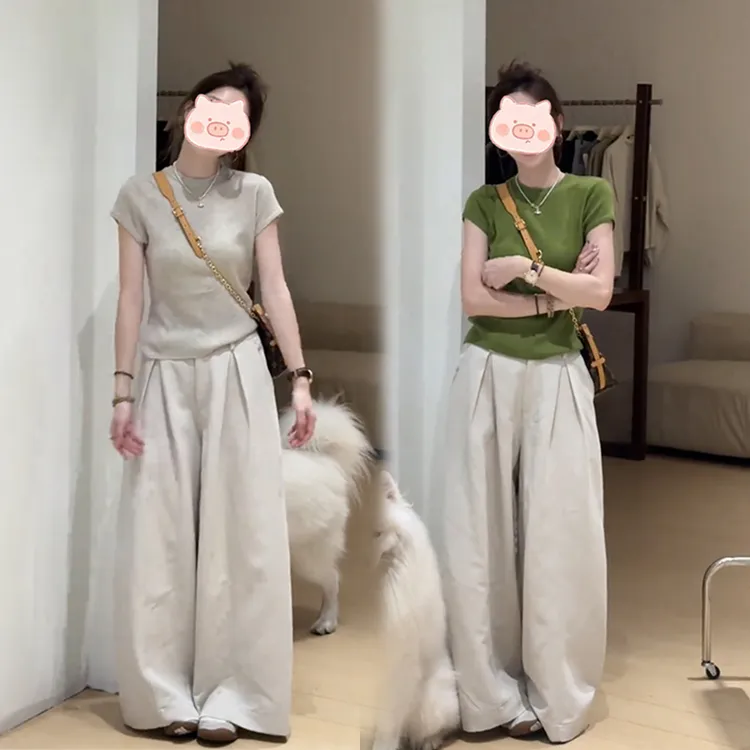 2025年夏季新款穿搭一整套时尚百搭设计上衣搭配宽松显瘦休闲裤女