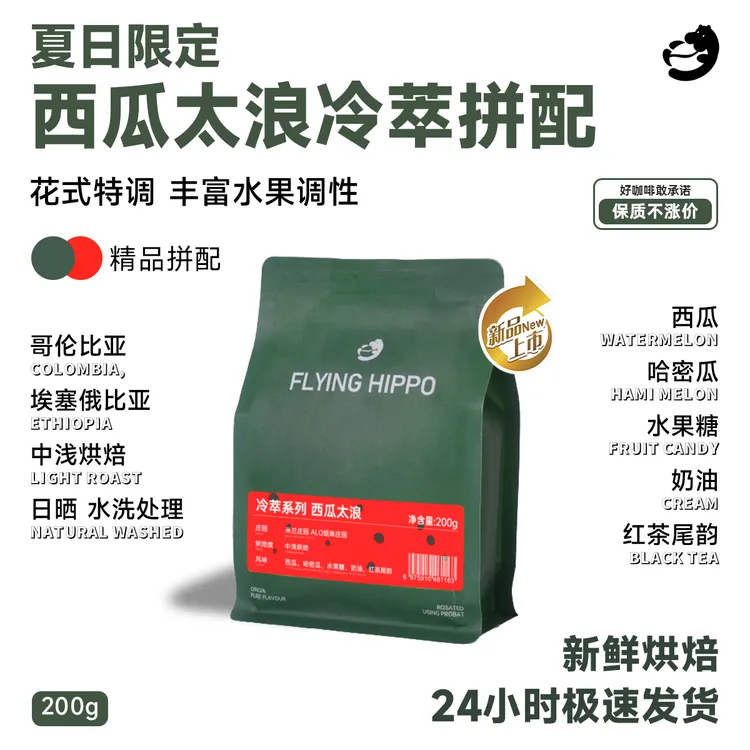 FLYING HIPPO【冷萃特调】西瓜太浪拼配冷萃手冲中浅烘焙咖啡豆200g