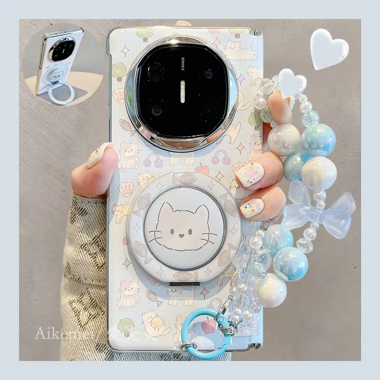 适用华为MateX7折叠屏手机壳matex6典藏版猫咪鱼干matex5旋转支架