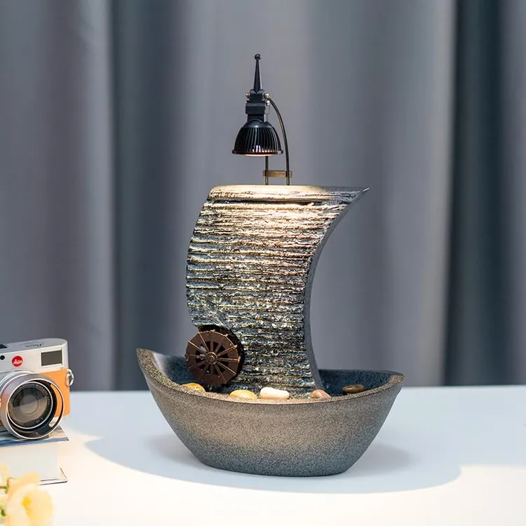 一帆风顺风水轮装饰帆船喷泉流水公司招财开业现代循环水创意摆件