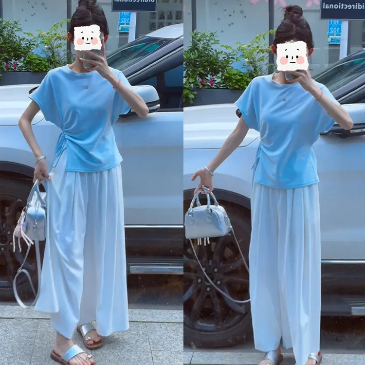 2025新款夏装穿搭一整套小个子巨好看的大方得体阔腿裤两件套装女