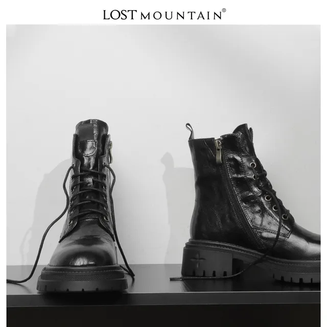 孤山定制真皮厚底马丁靴女2023新款英伦风复古短靴圆头增高单靴子