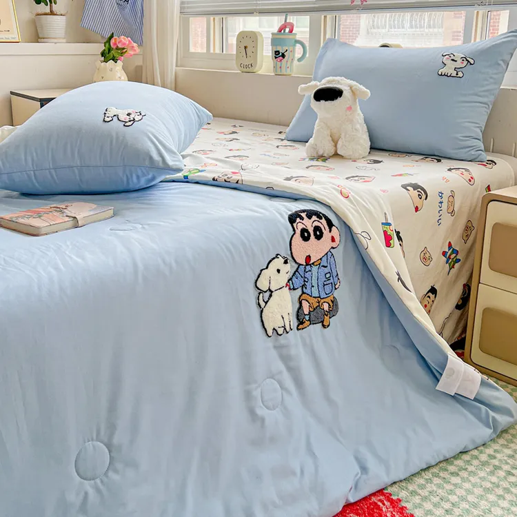 卡通夏凉被简约格子毛巾绣空调被夏季学生宿舍夏被150x200cm被子