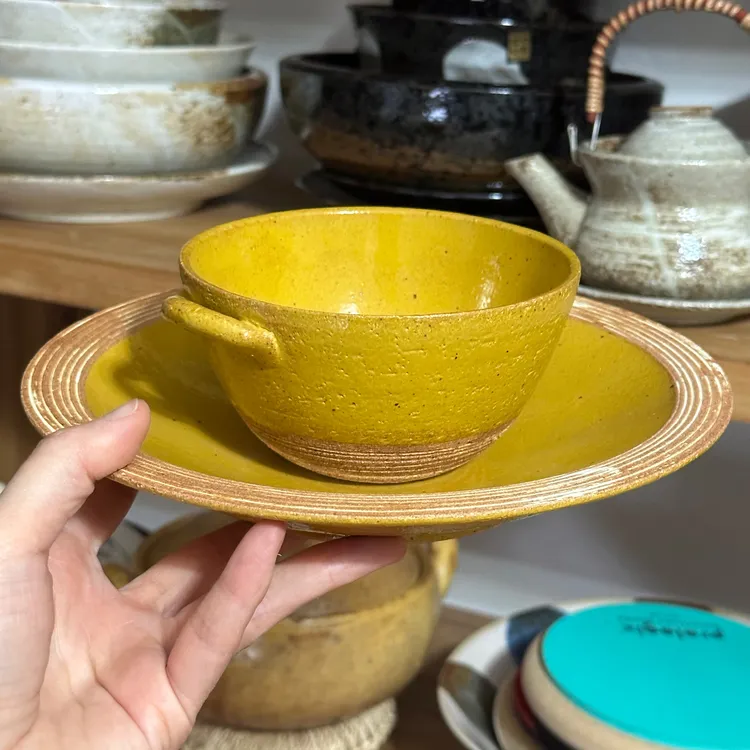 五郎 日本进口 濑户烧造师窑手绘马克杯 碟子盘子 咖啡杯 牛奶杯