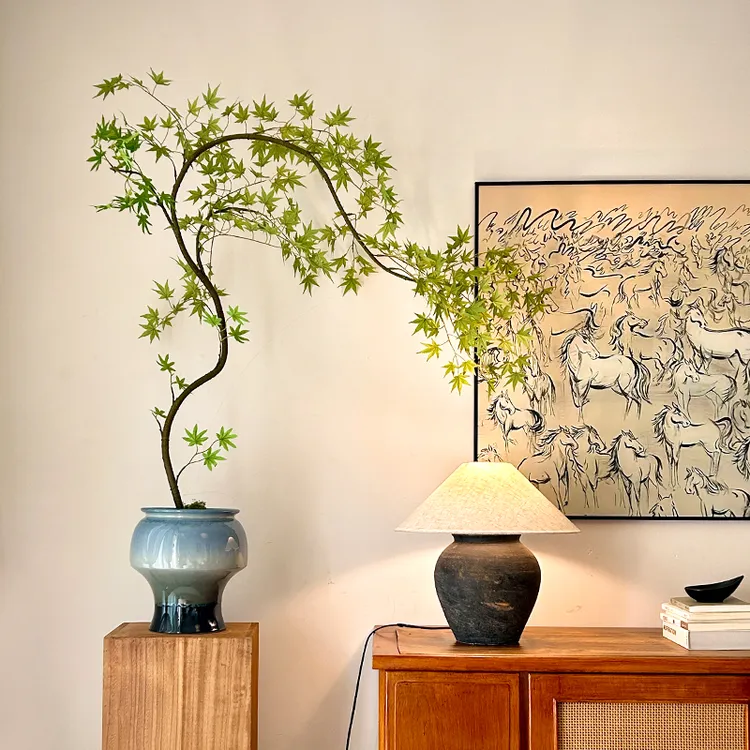 流泉枫仿真绿植高级古风新中式假花茶室装饰禅意玄关小型盆景摆件商品图