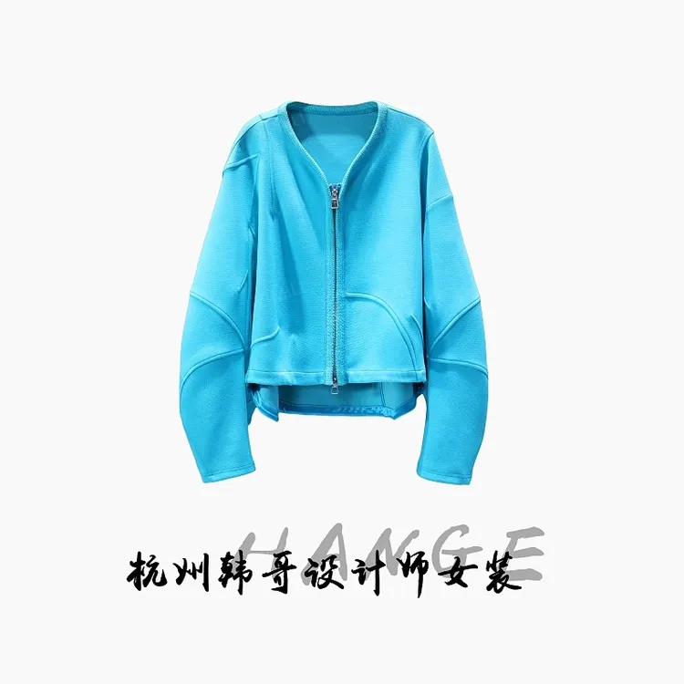 【韩哥女装】欧版设计款淡蓝色弯刀捏褶袖简约时尚感外套5029-B0